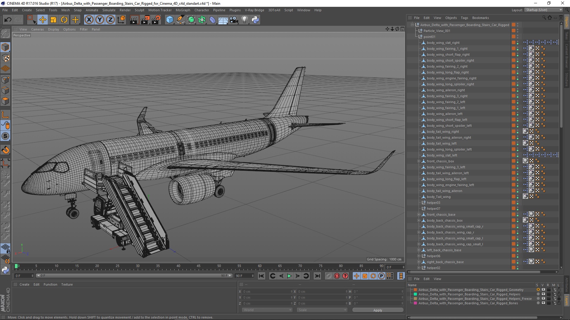 3D Airbus Delta with Passenger Boarding Stairs Car Rigged for Cinema 4D model