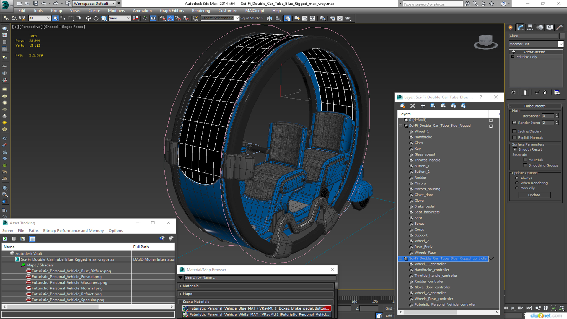3D Sci-Fi Double Car Tube Blue Rigged for Cinema 4D model