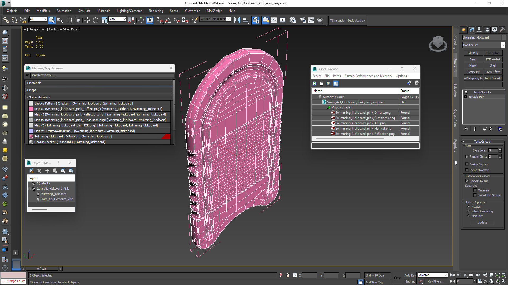 3D Swim Aid Kickboard Pink model
