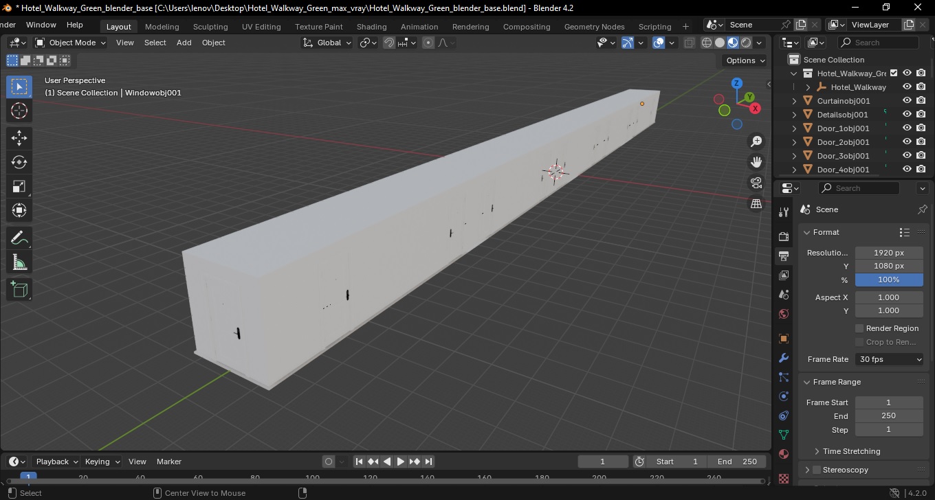 Hotel Walkway Green 3D model