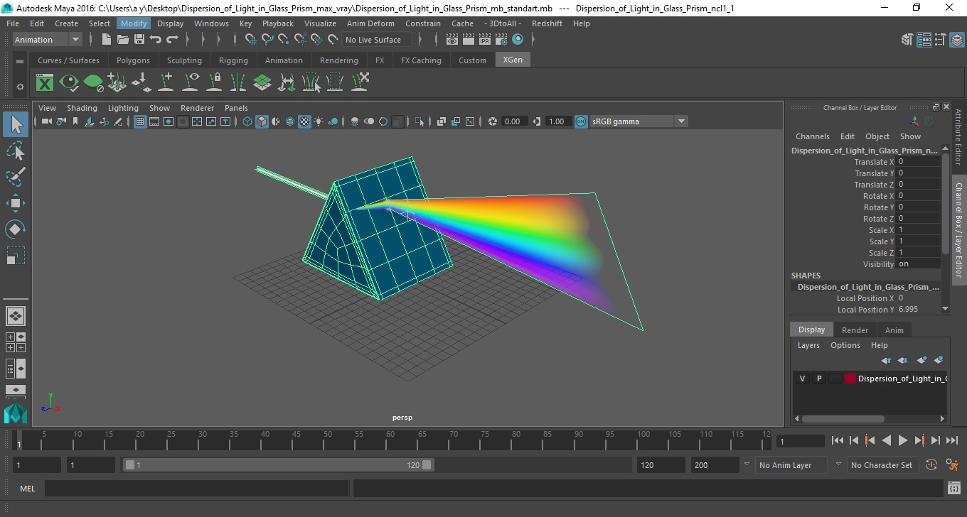 Dispersion of Light in Glass Prism 3D model