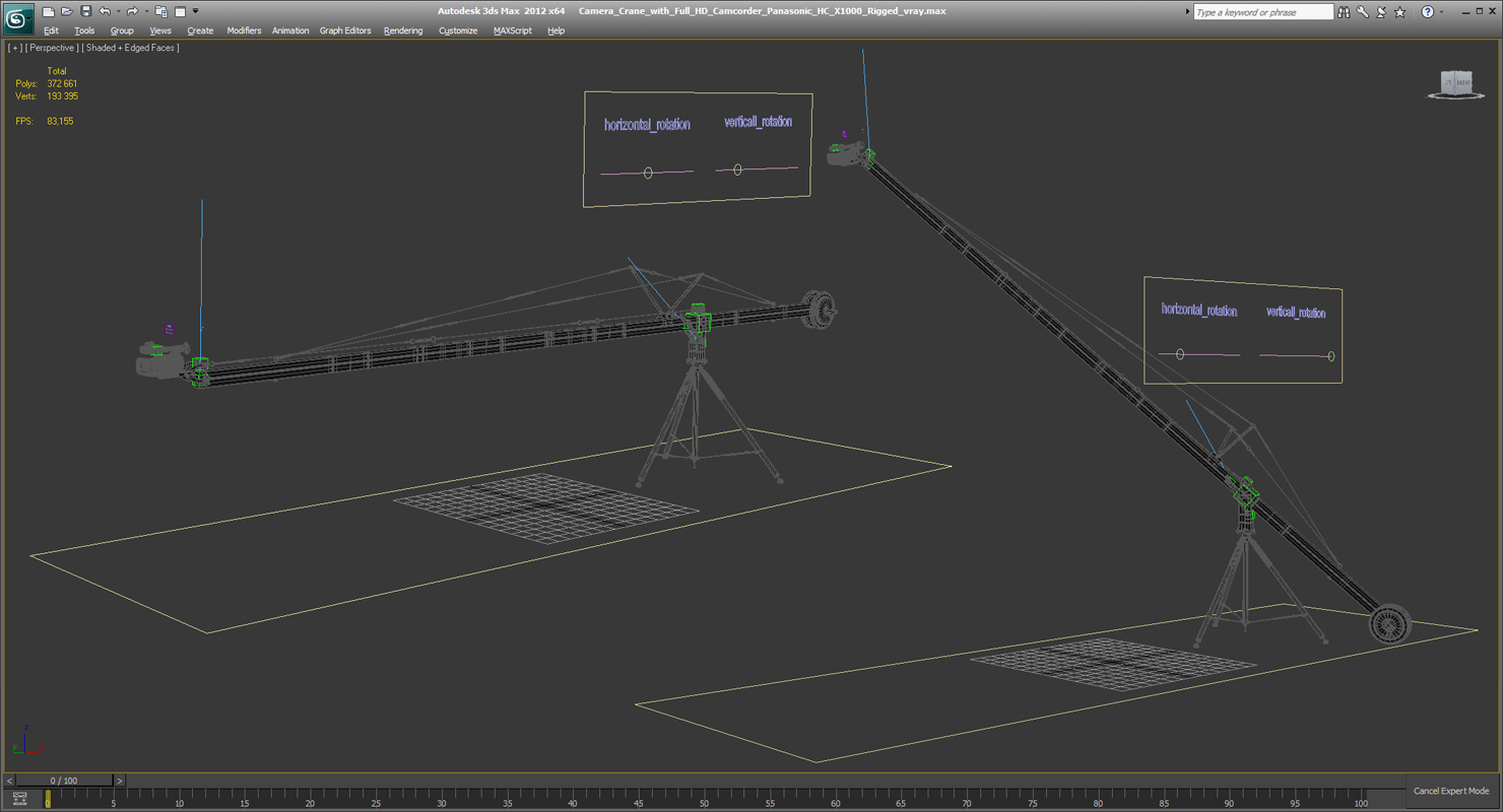 3D Camera Crane with Full HD Camcorder Panasonic HC X1000 Rigged