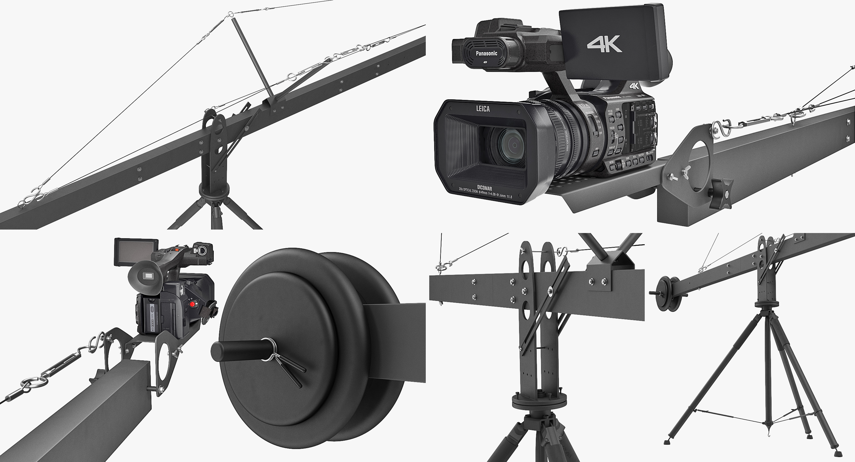 3D Camera Crane with Full HD Camcorder Panasonic HC X1000 Rigged