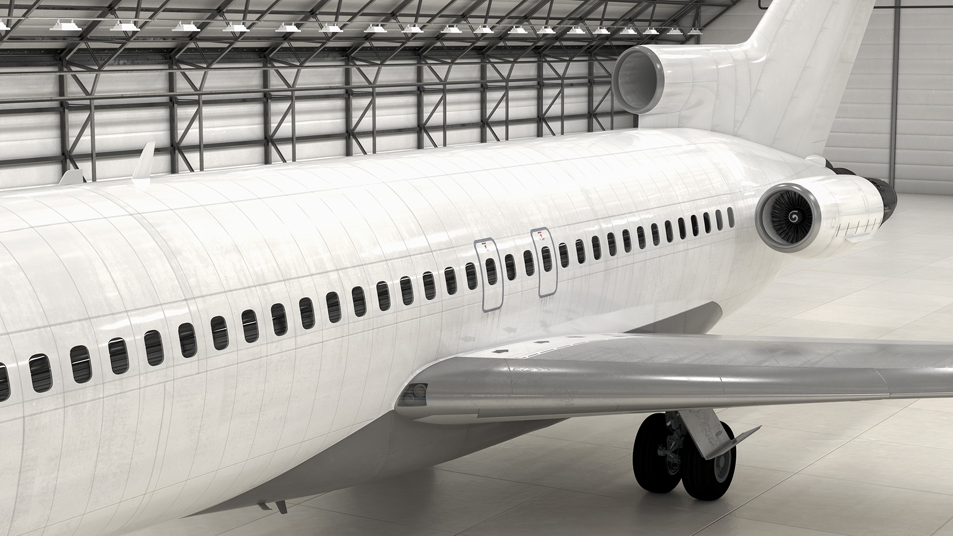 Boeing 727 100 Private Generic Maintained In Aircraft Hangar Rigged 3D