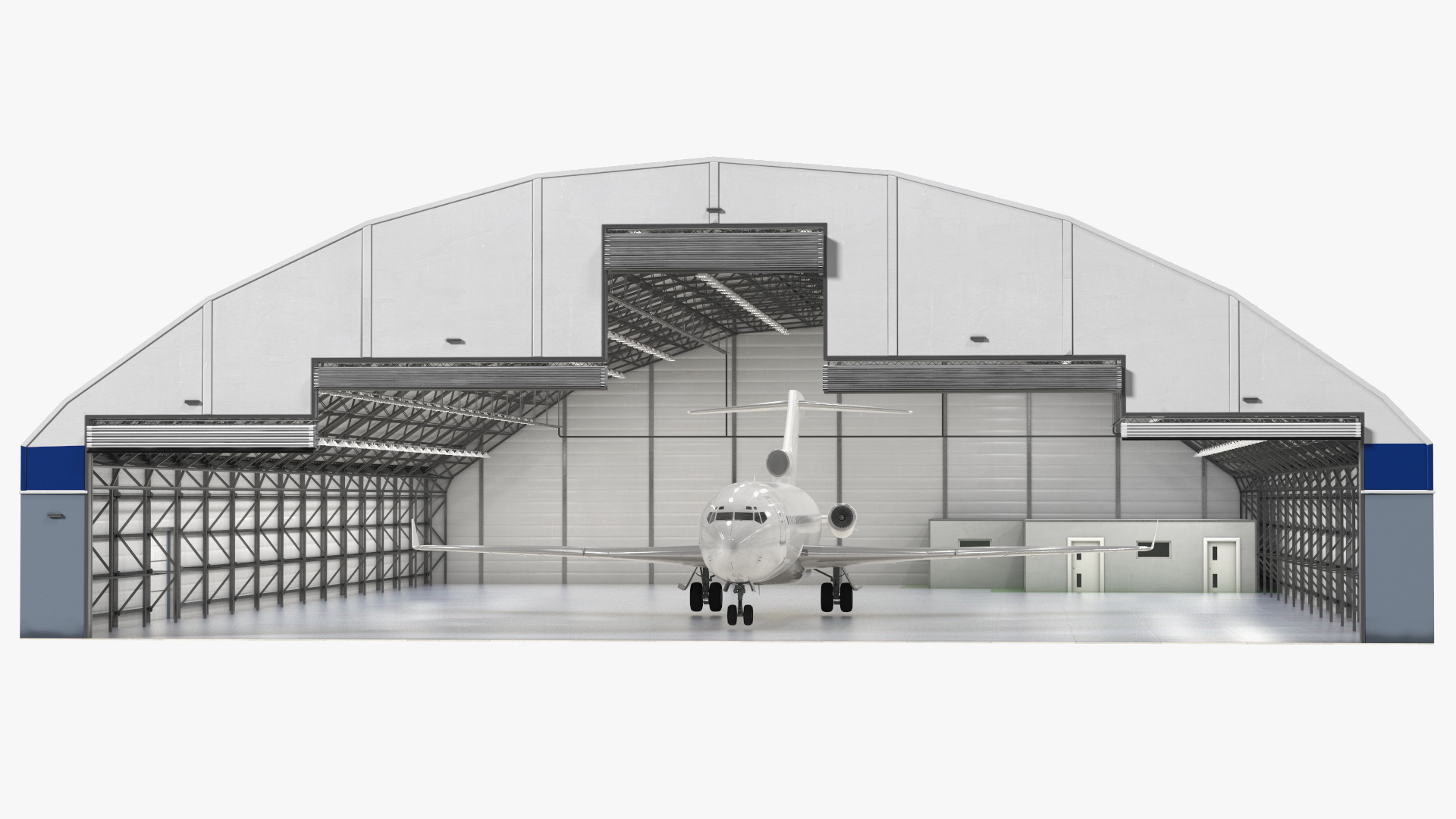 Boeing 727 100 Private Generic Maintained In Aircraft Hangar Rigged 3D