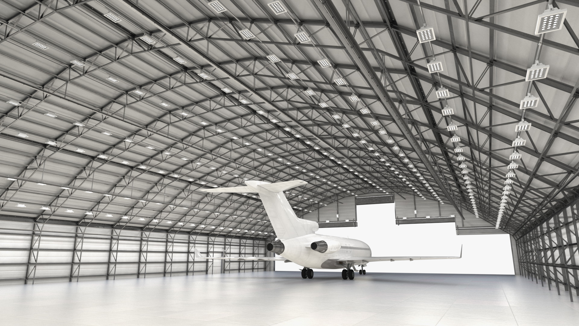 Boeing 727 100 Private Generic Maintained In Aircraft Hangar Rigged 3D
