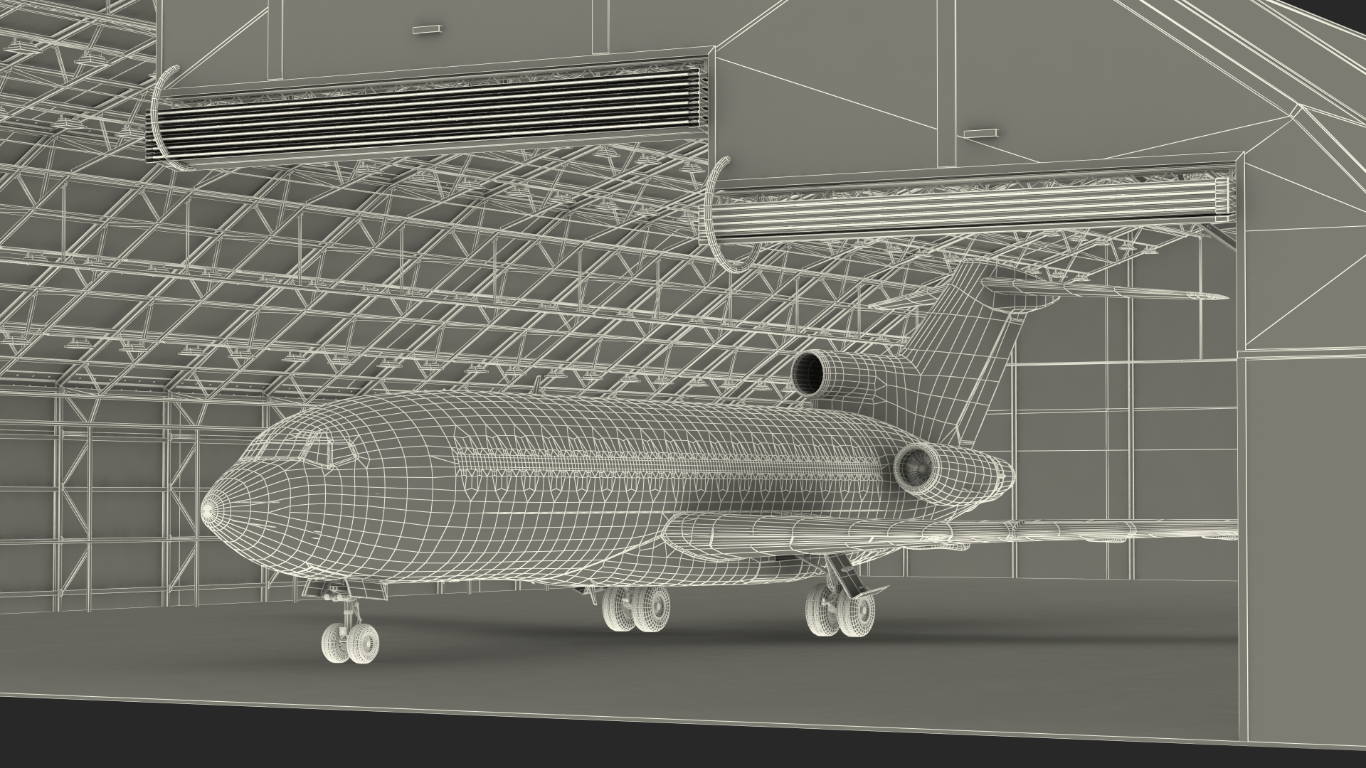 Boeing 727 100 Private Generic Maintained In Aircraft Hangar Rigged 3D