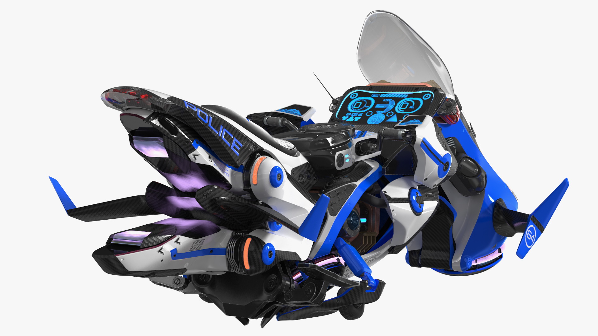 3D Scifi Fly Motorcycle Police Rigged for Cinema 4D model