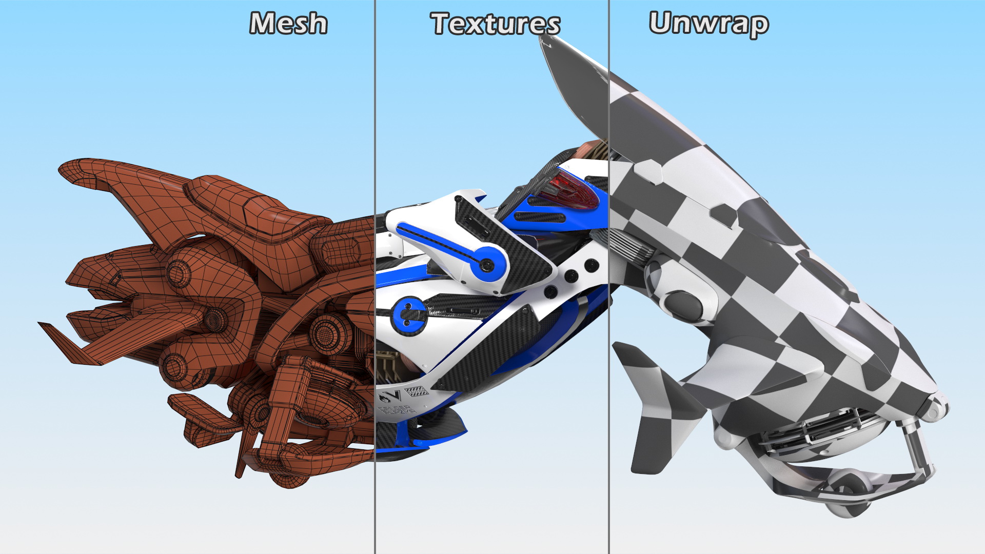 3D Scifi Fly Motorcycle Police Rigged for Cinema 4D model