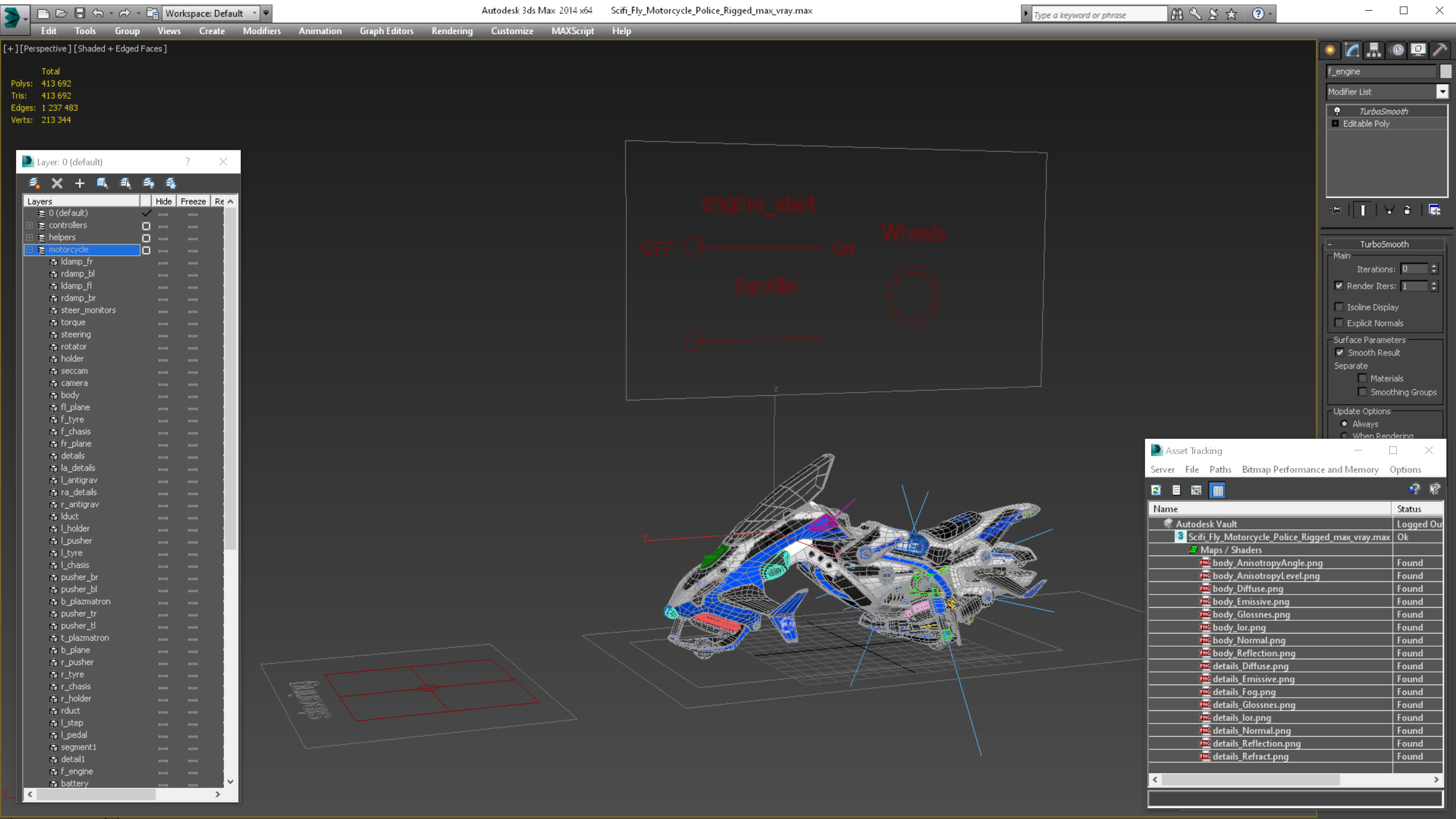 3D Scifi Fly Motorcycle Police Rigged for Cinema 4D model