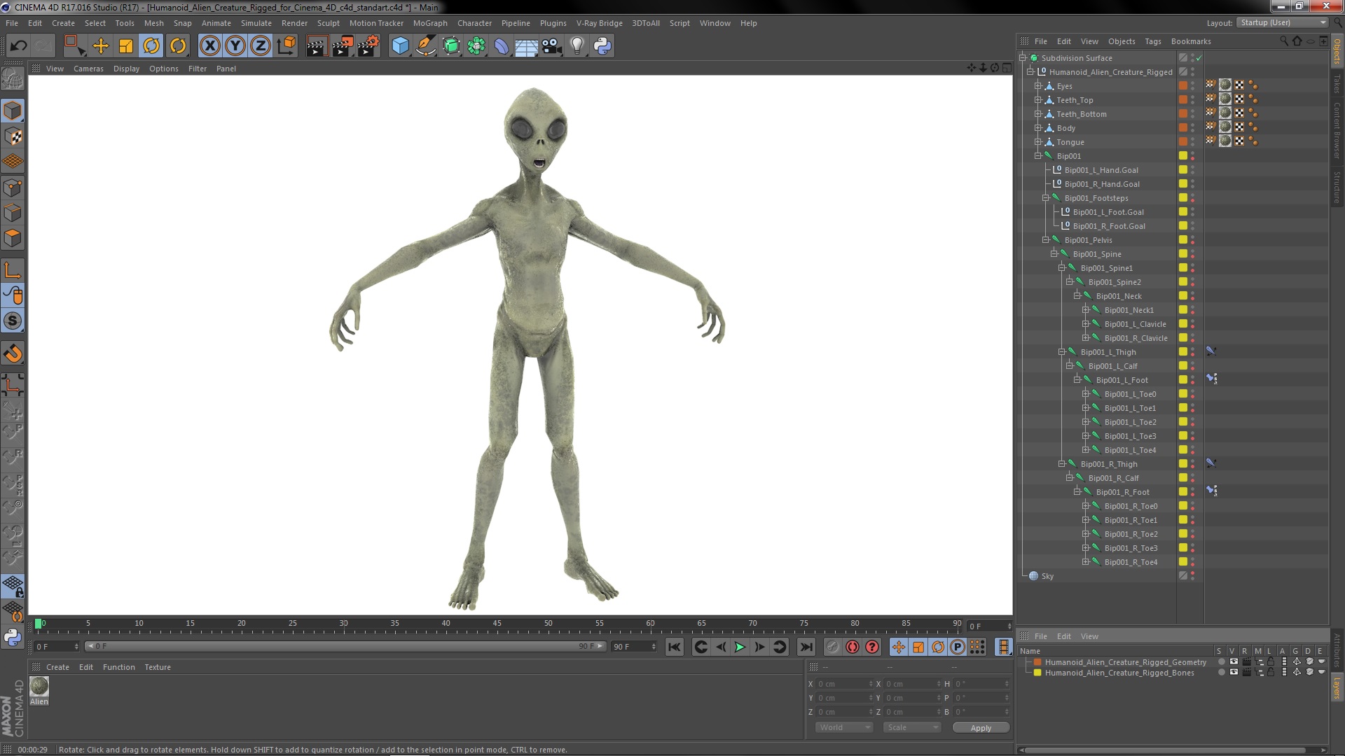 3D model Humanoid Alien Creature Rigged