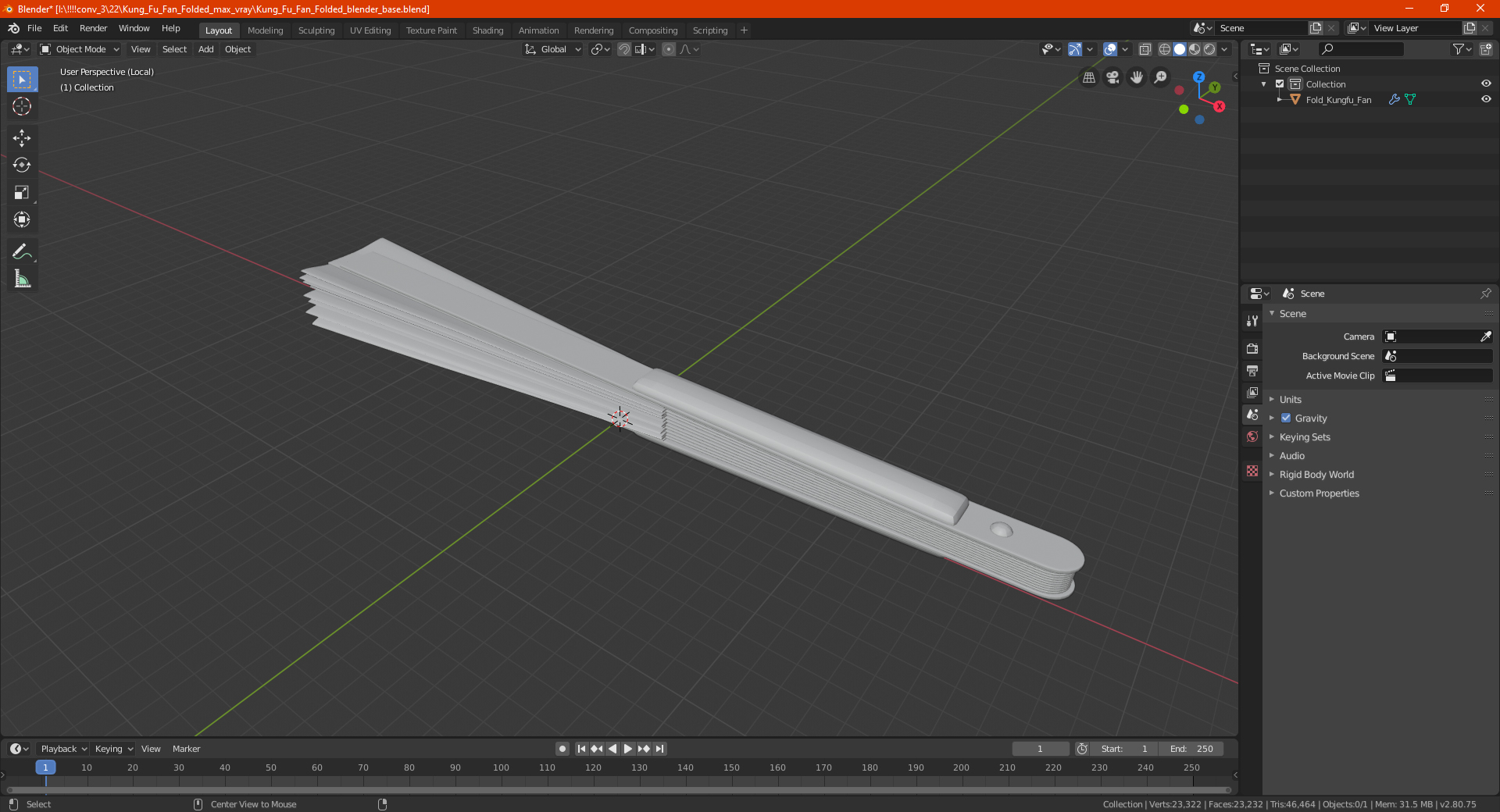 3D Kung Fu Fan Folded model