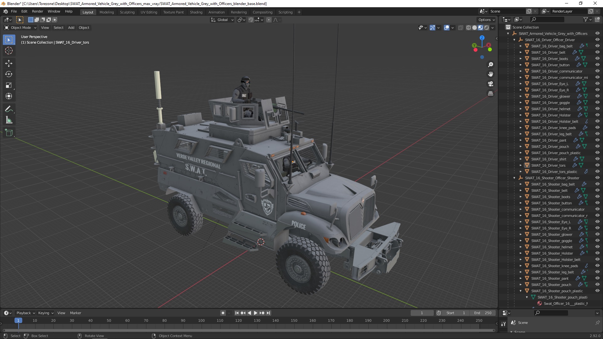 SWAT Armored Vehicle Grey with Officers 3D model