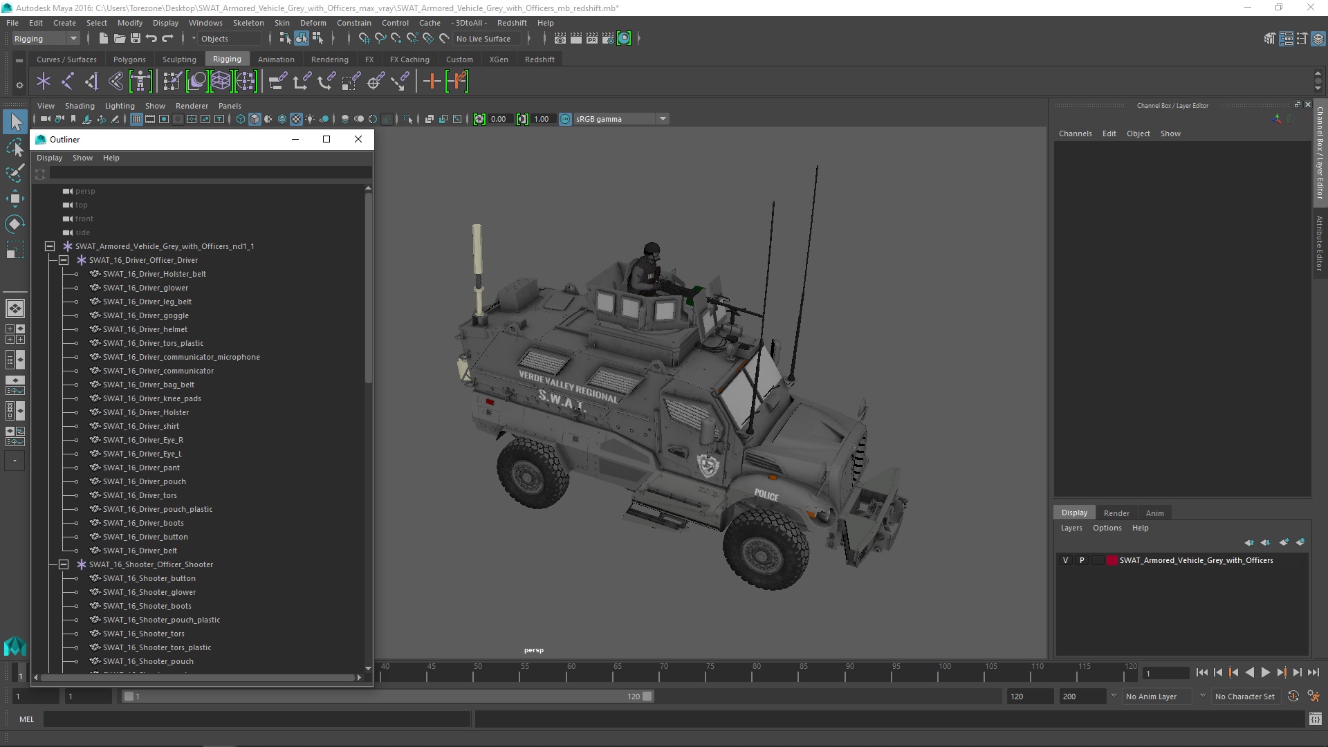 SWAT Armored Vehicle Grey with Officers 3D model