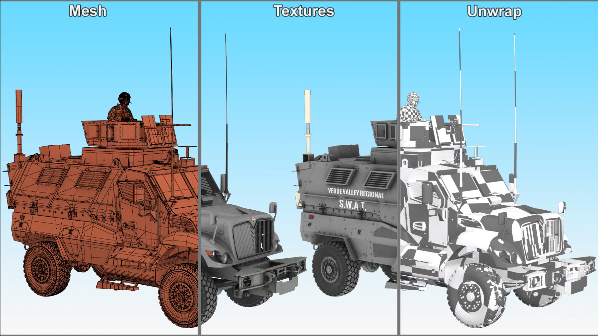 SWAT Armored Vehicle Grey with Officers 3D model