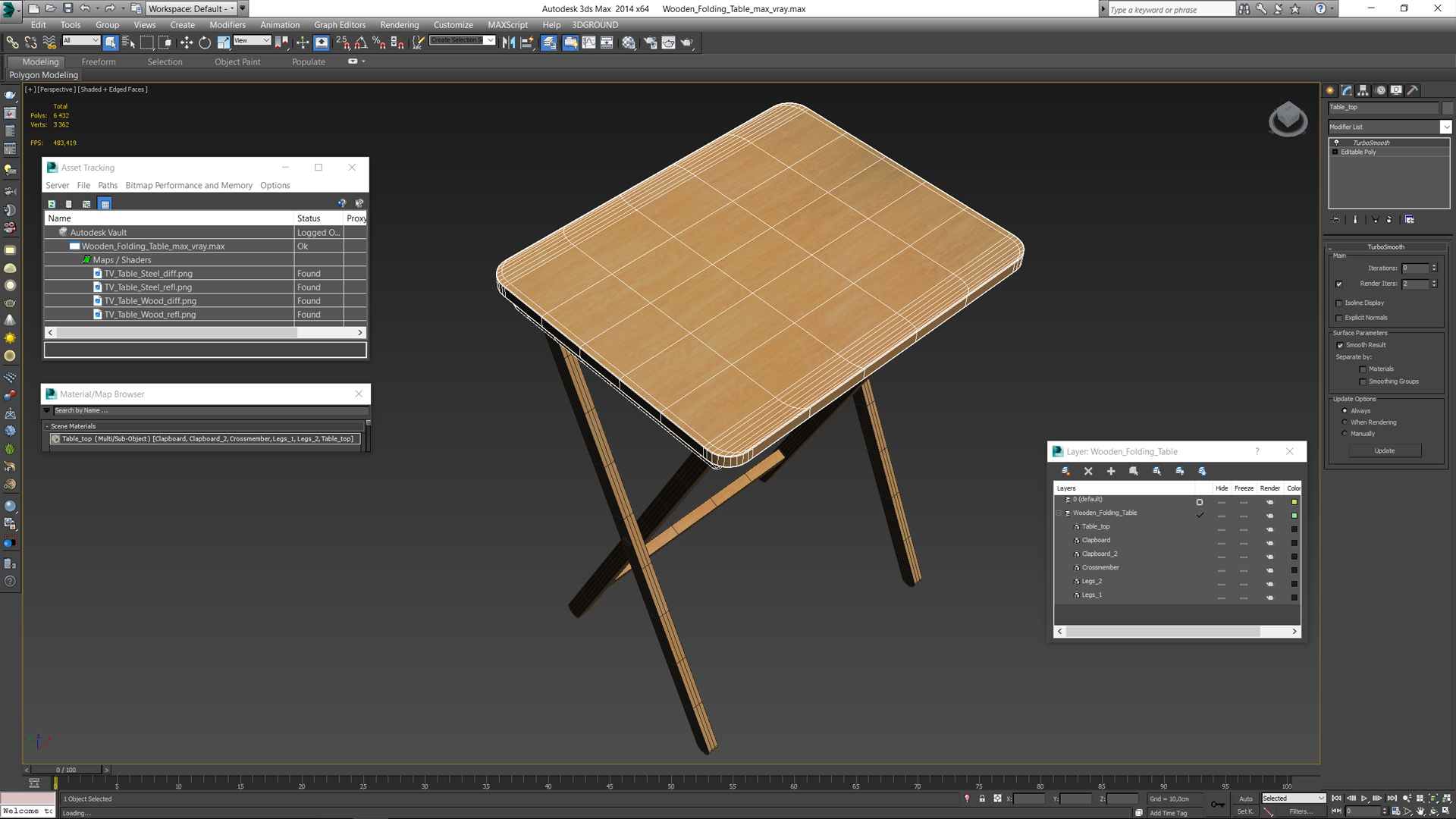 3D model Wooden Folding Table