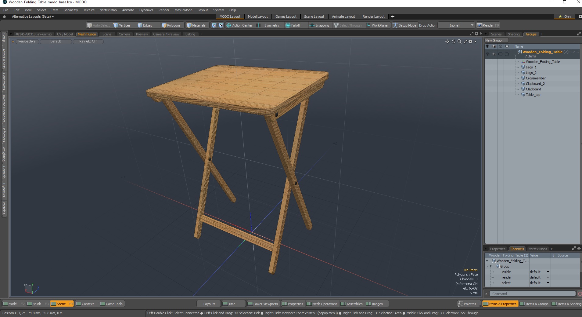 3D model Wooden Folding Table