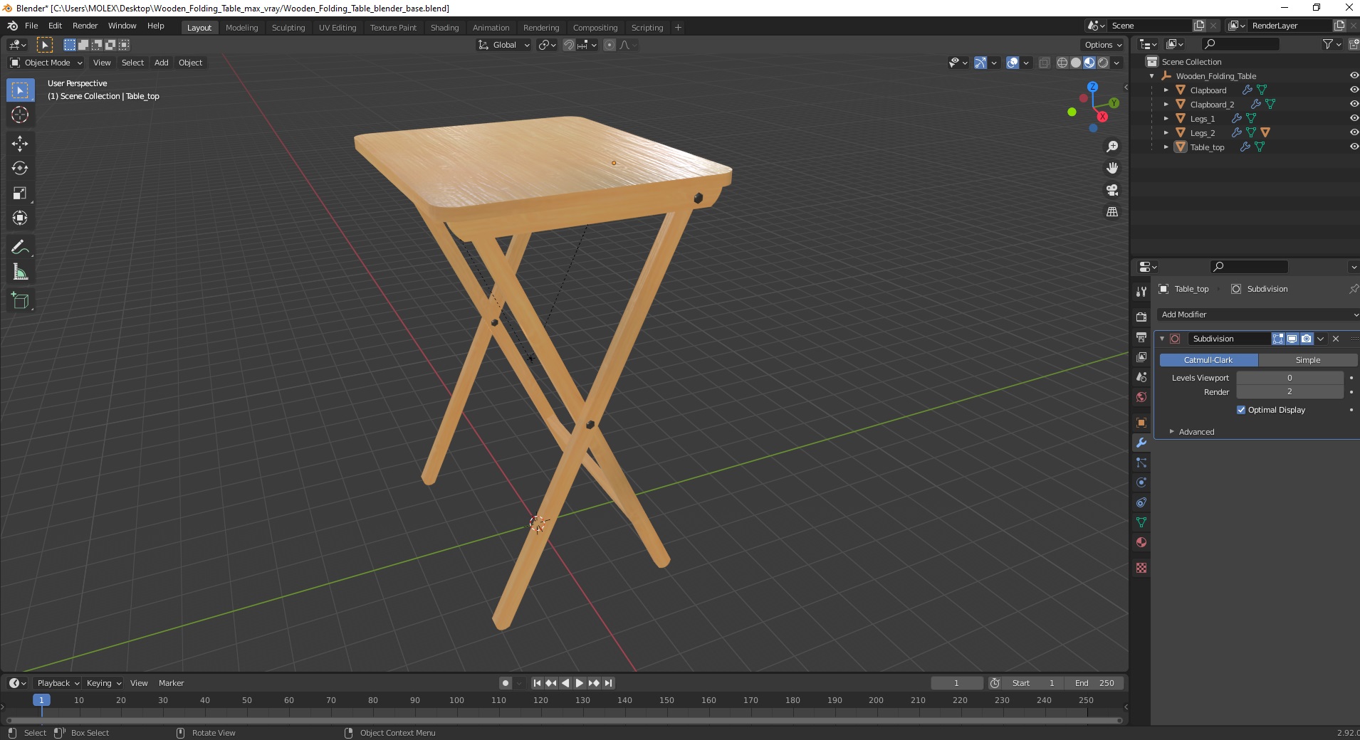 3D model Wooden Folding Table