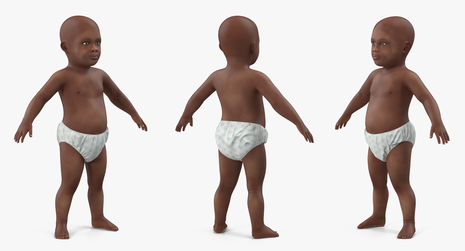 3D African American Baby Rigged model