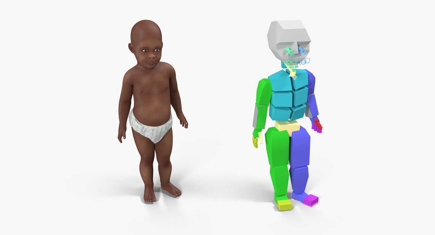 3D African American Baby Rigged model