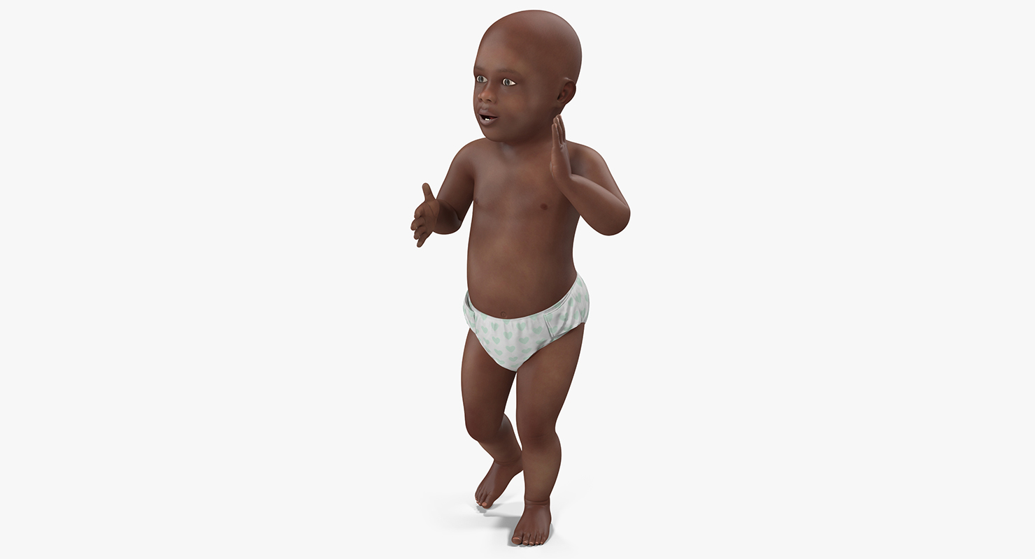 3D African American Baby Rigged model