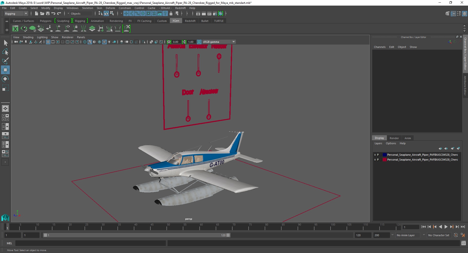 3D Personal Seaplane Aircraft Piper PA-28 Cherokee Rigged for Maya model