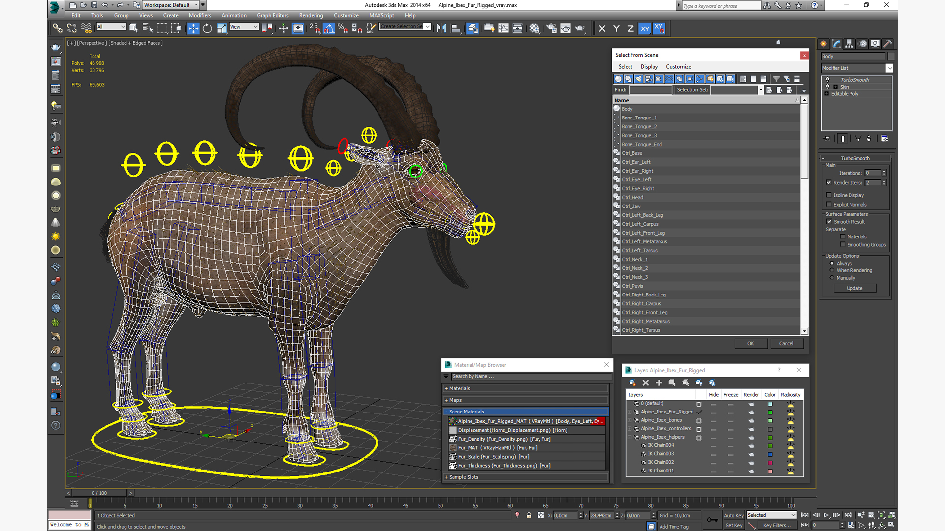 Alpine Ibex Fur Rigged 3D
