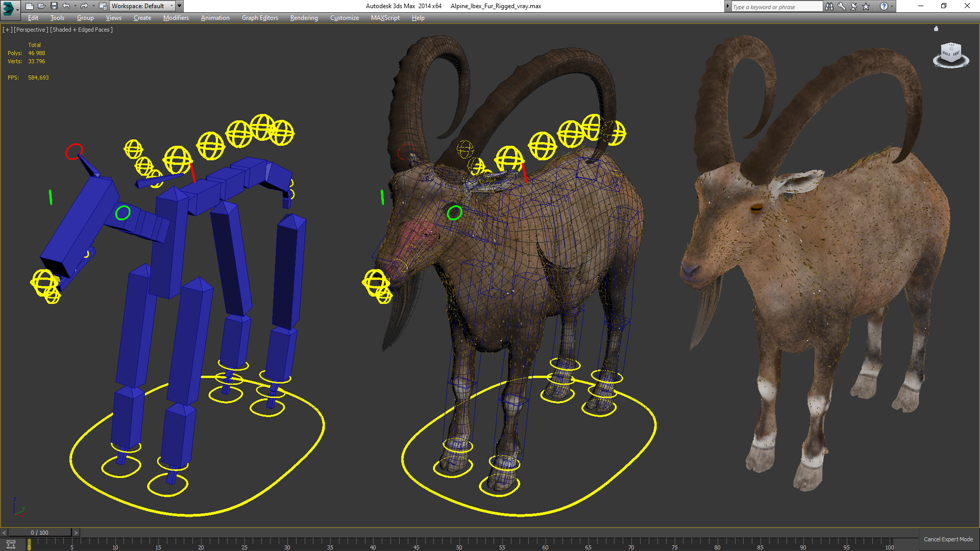 Alpine Ibex Fur Rigged 3D