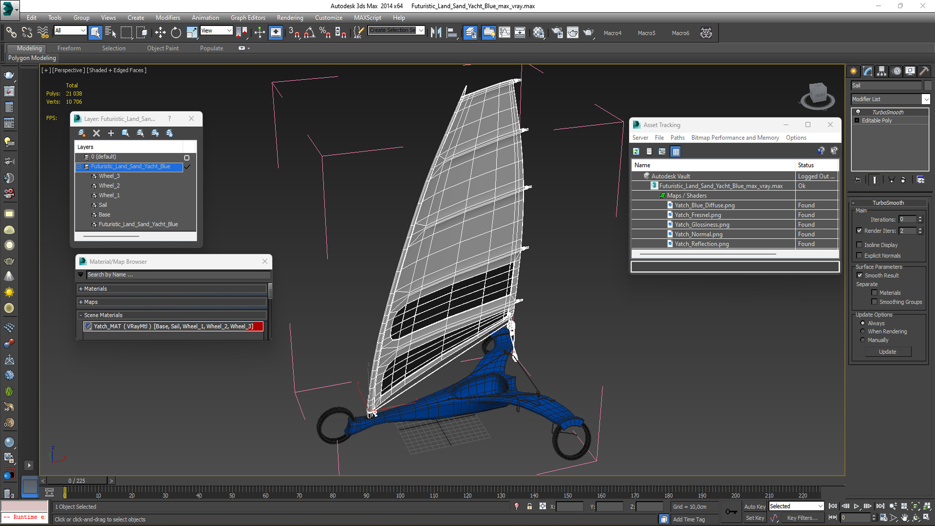 3D Futuristic Land Sand Yacht Blue