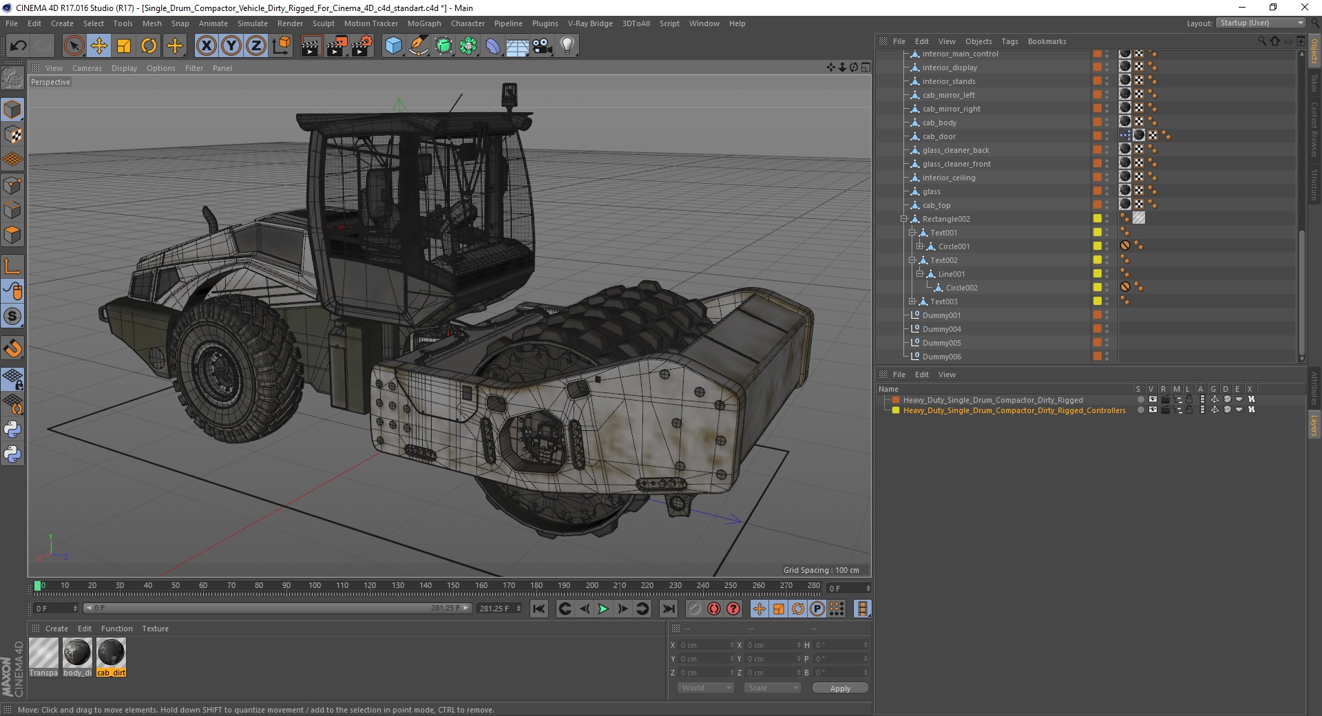 Heavy Duty Single Drum Compactor Dirty Rigged for Cinema 4D 3D model
