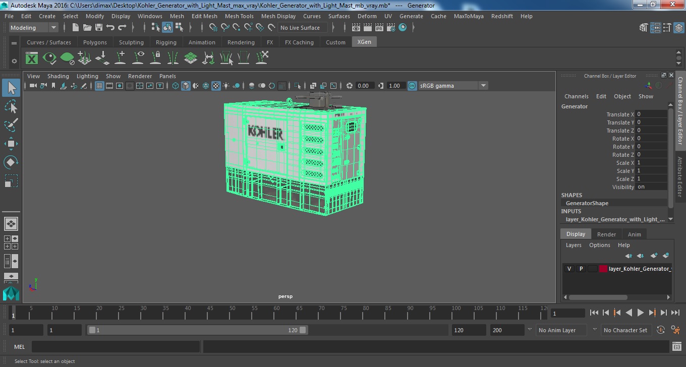 Kohler Generator with Light Mast 3D