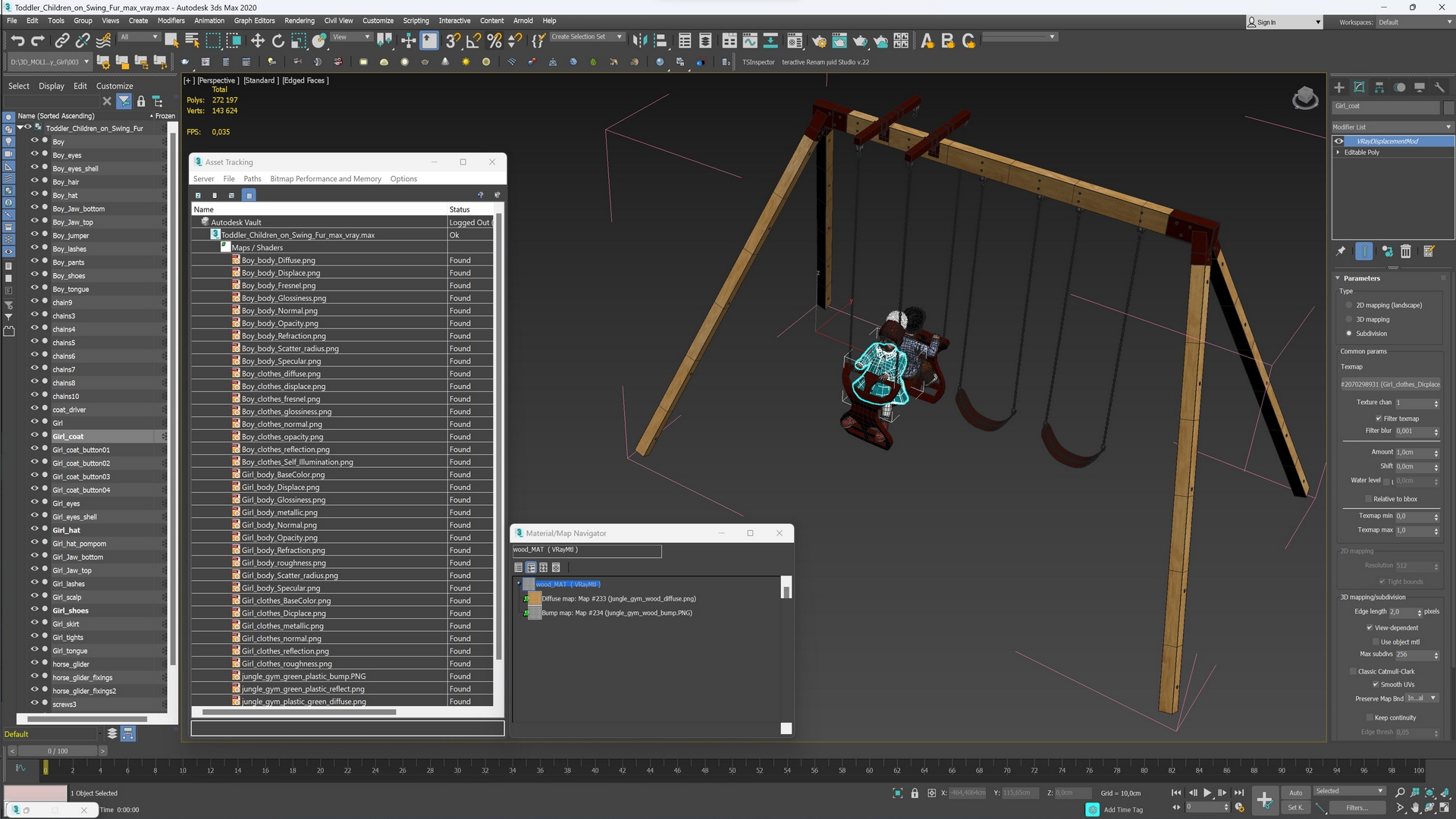 Toddler Children on Swing Fur 3D model