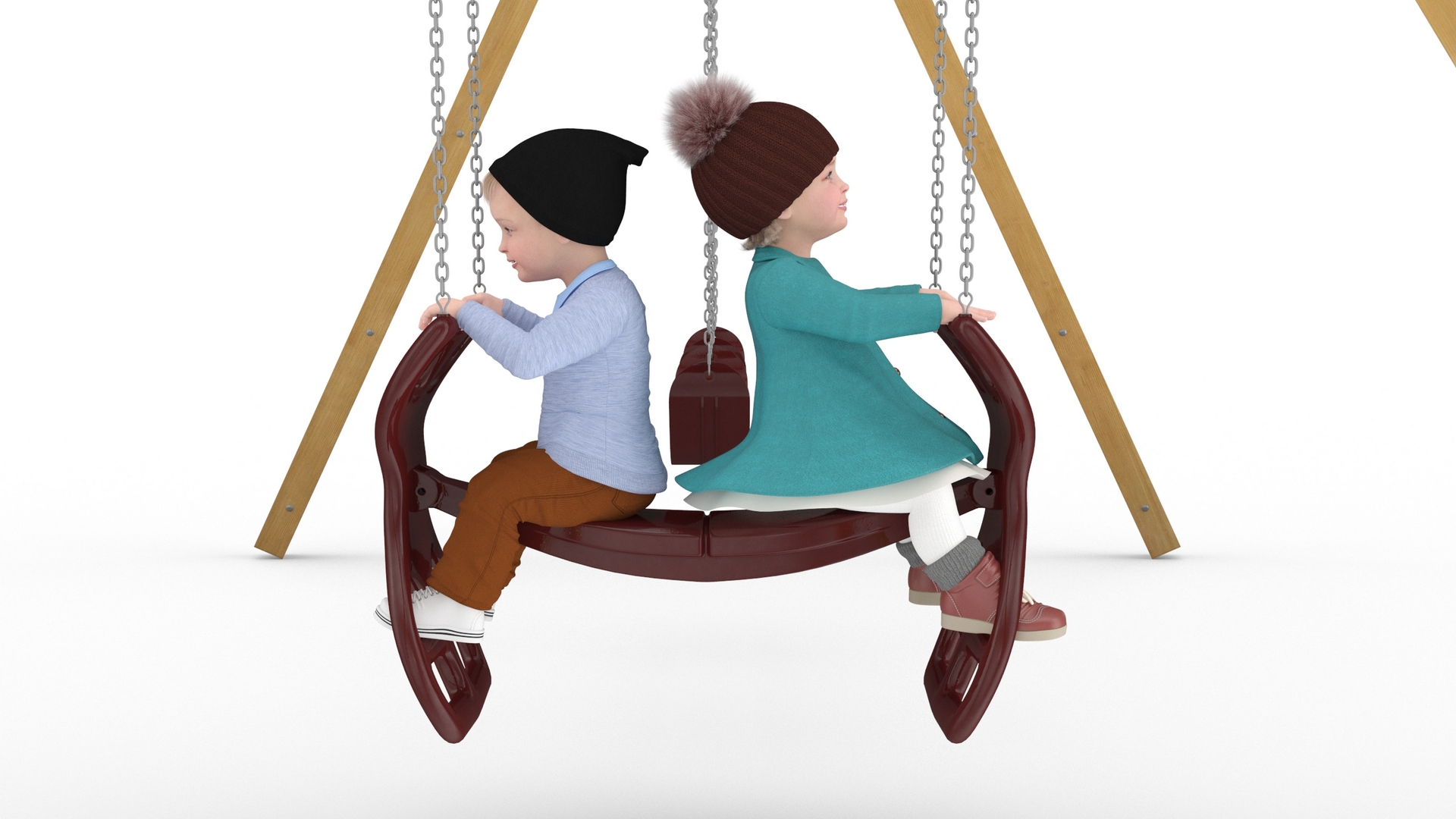 Toddler Children on Swing Fur 3D model