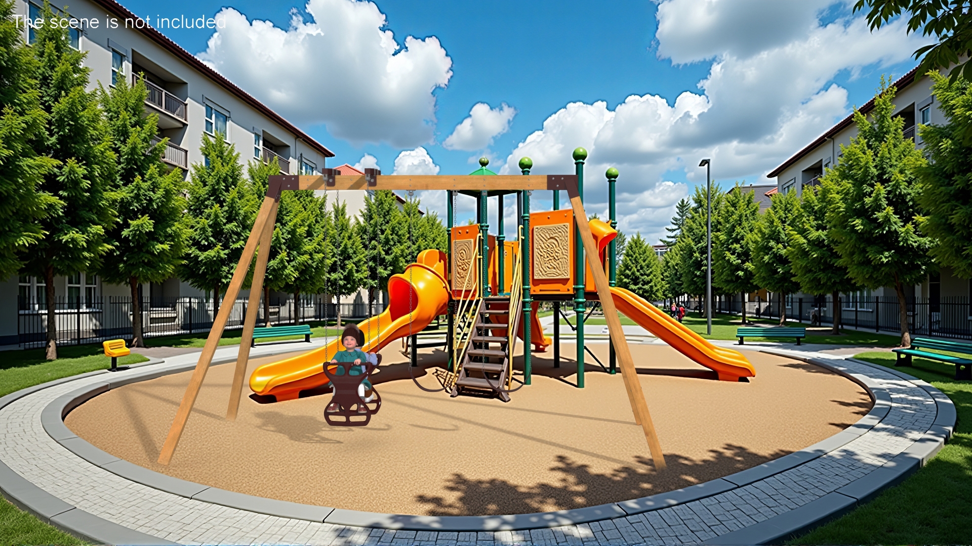 Toddler Children on Swing Fur 3D model