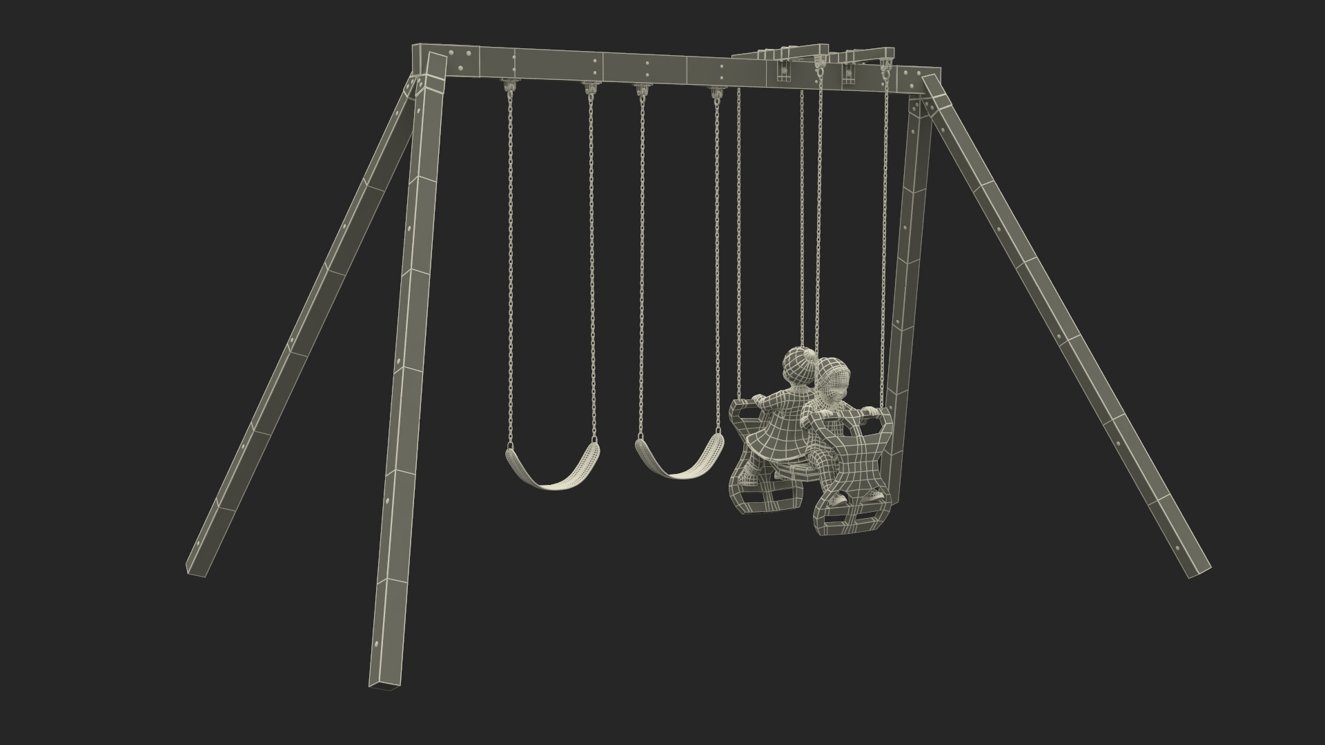 Toddler Children on Swing Fur 3D model