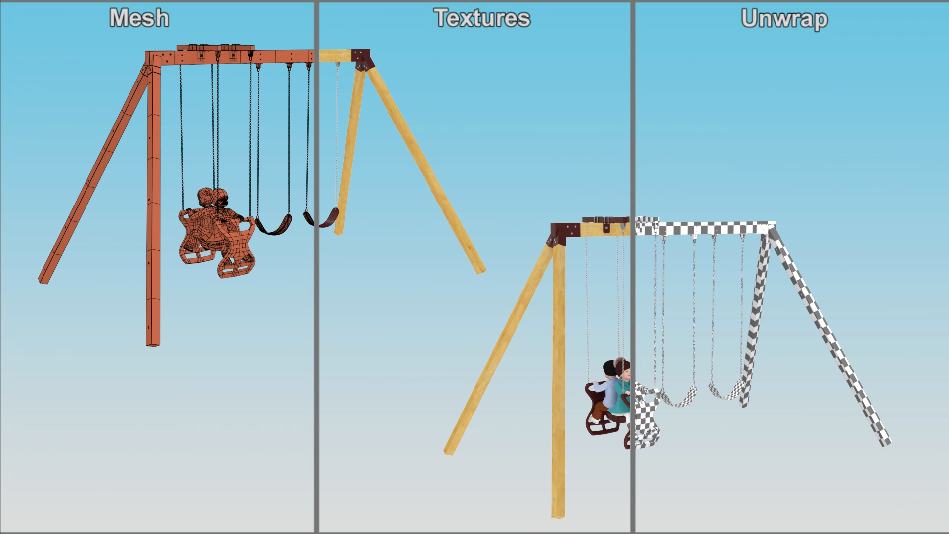 Toddler Children on Swing Fur 3D model