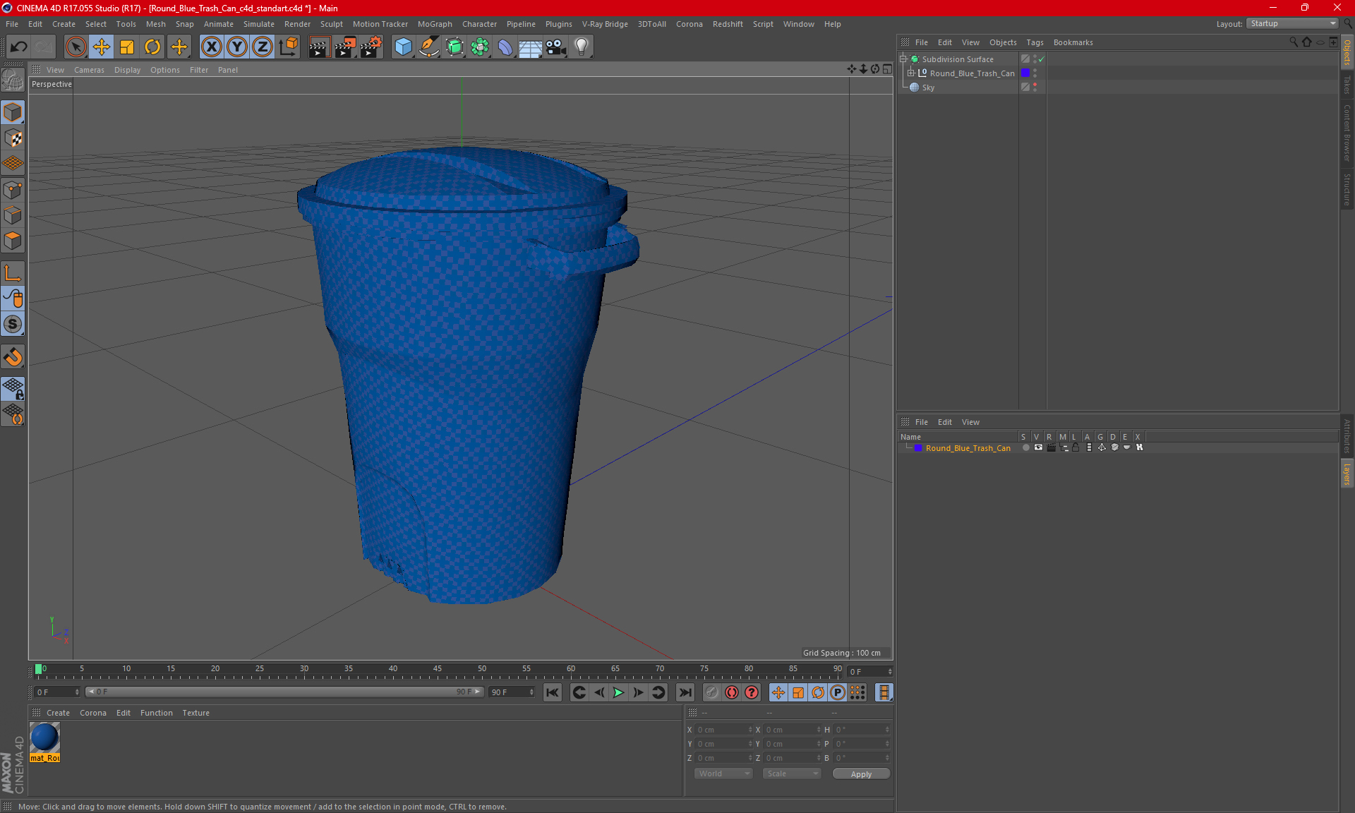 3D model Round Blue Trash Can