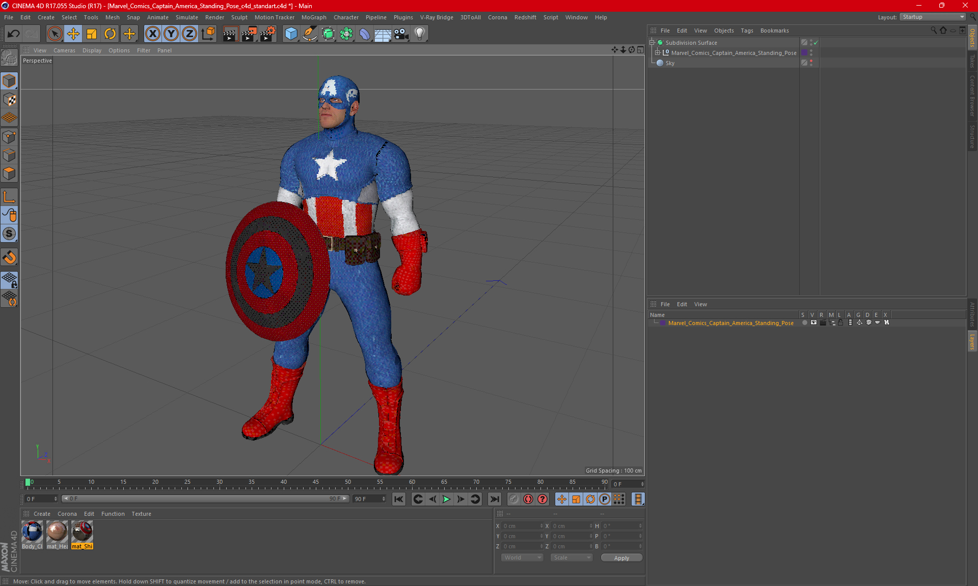 3D Marvel Comics Captain America Standing Pose model