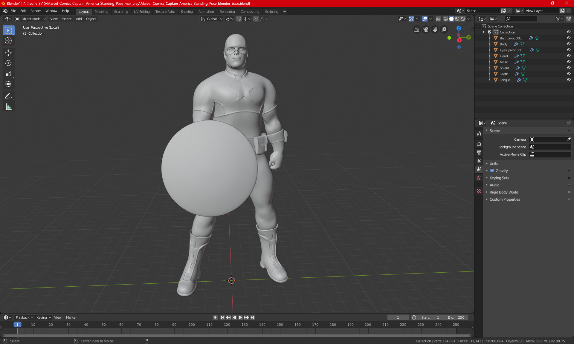 3D Marvel Comics Captain America Standing Pose model