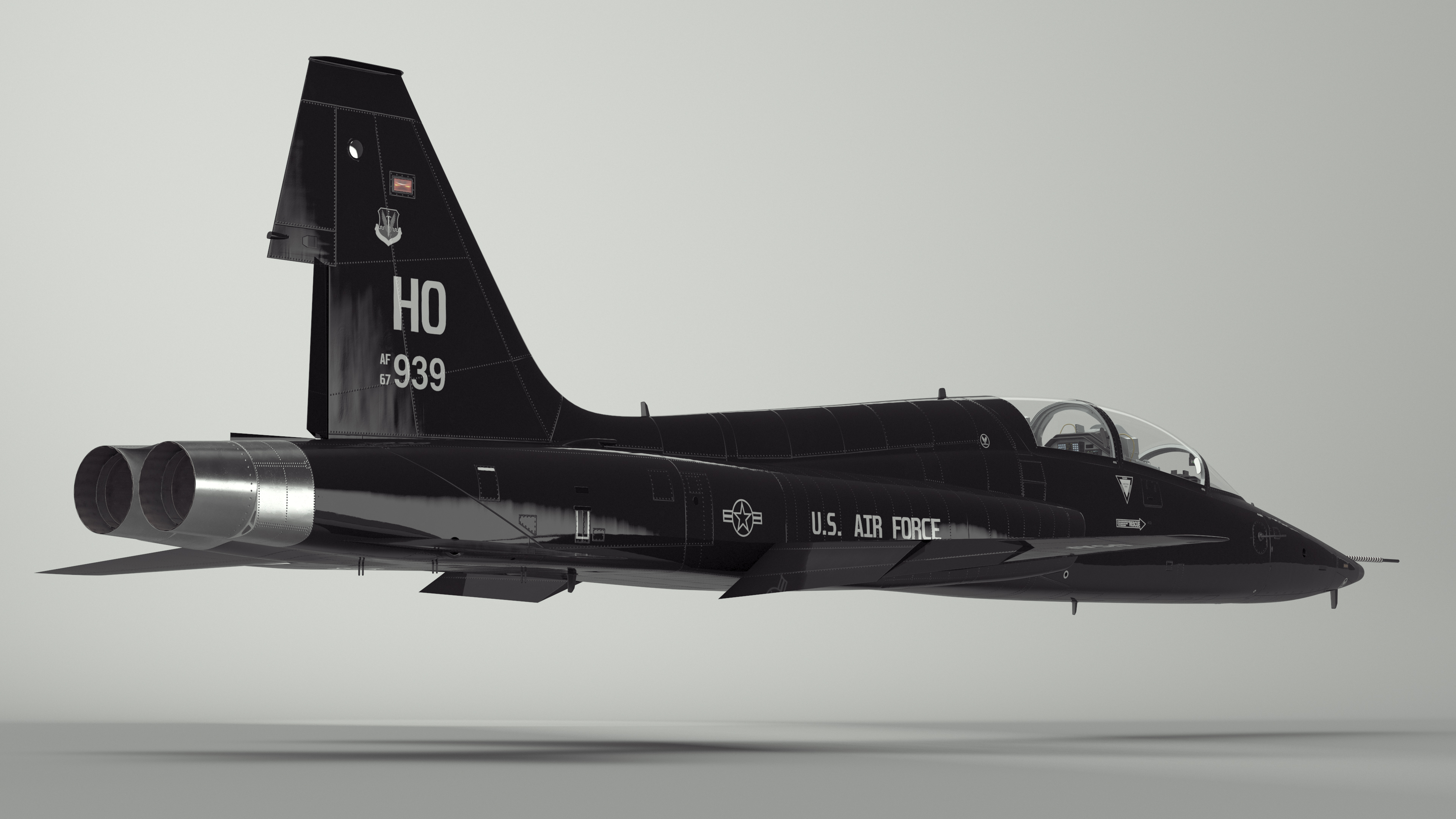3D model T-38 Talon USAF Jet Trainer Black Rigged