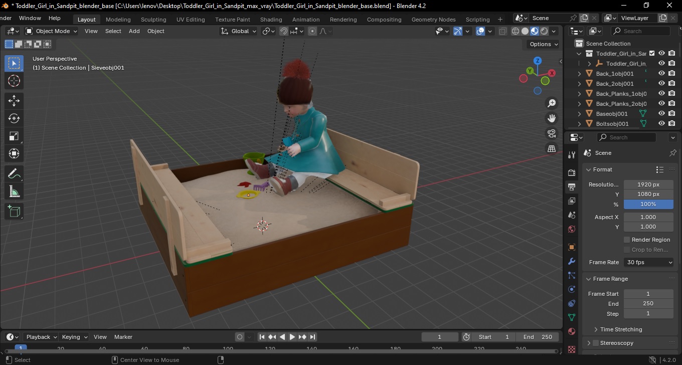 3D Toddler Girl in Sandpit model