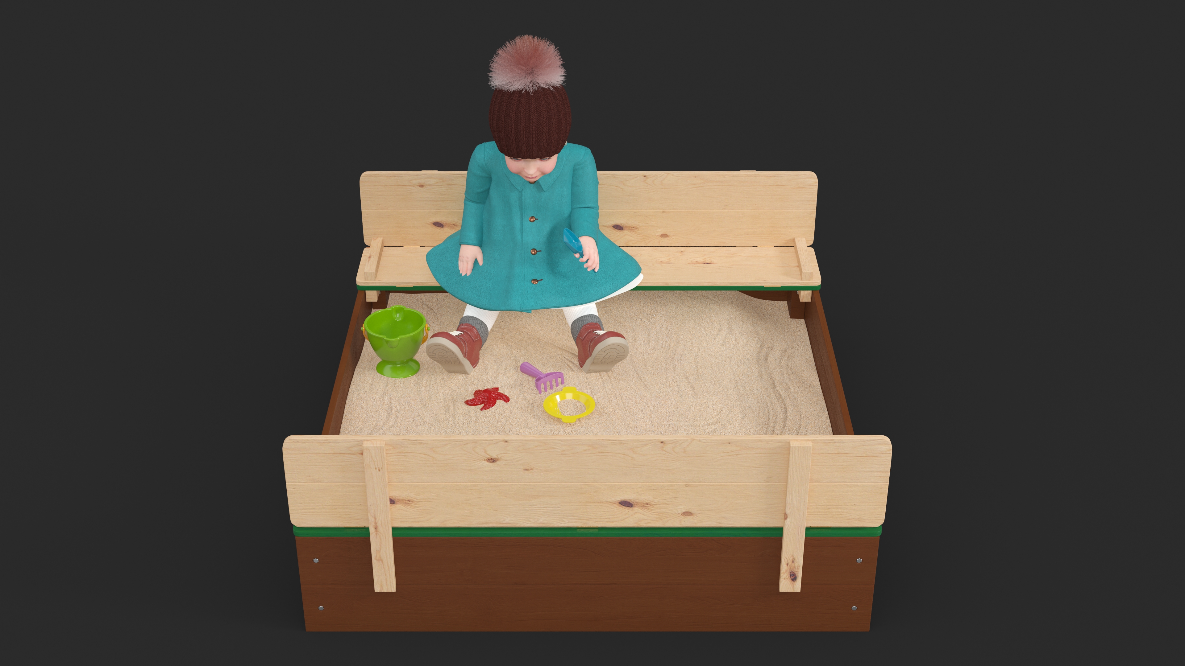 3D Toddler Girl in Sandpit model