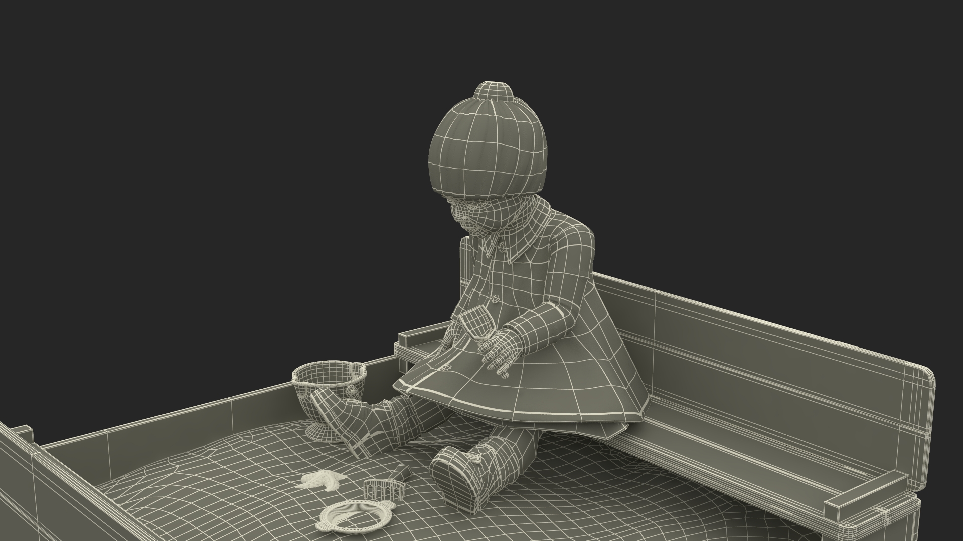 3D Toddler Girl in Sandpit model