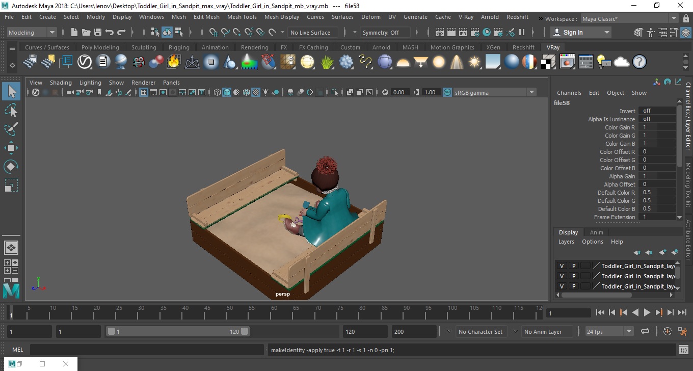 3D Toddler Girl in Sandpit model