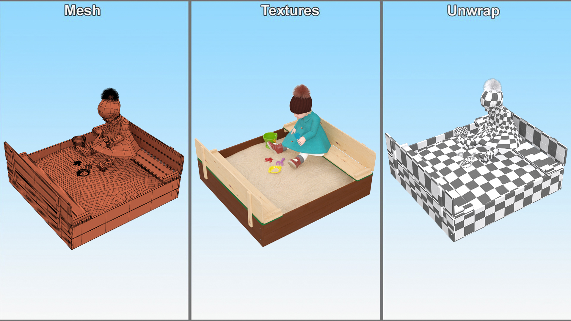 3D Toddler Girl in Sandpit model