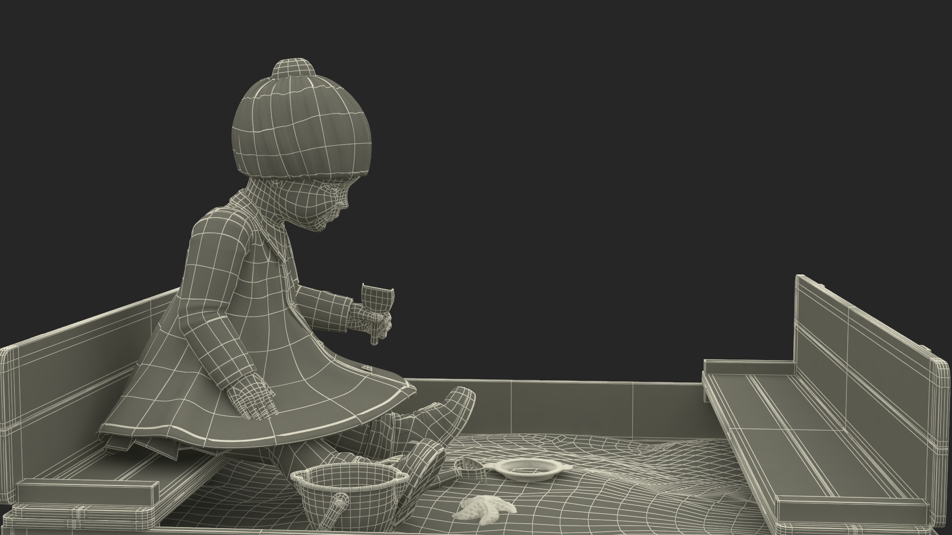 3D Toddler Girl in Sandpit model