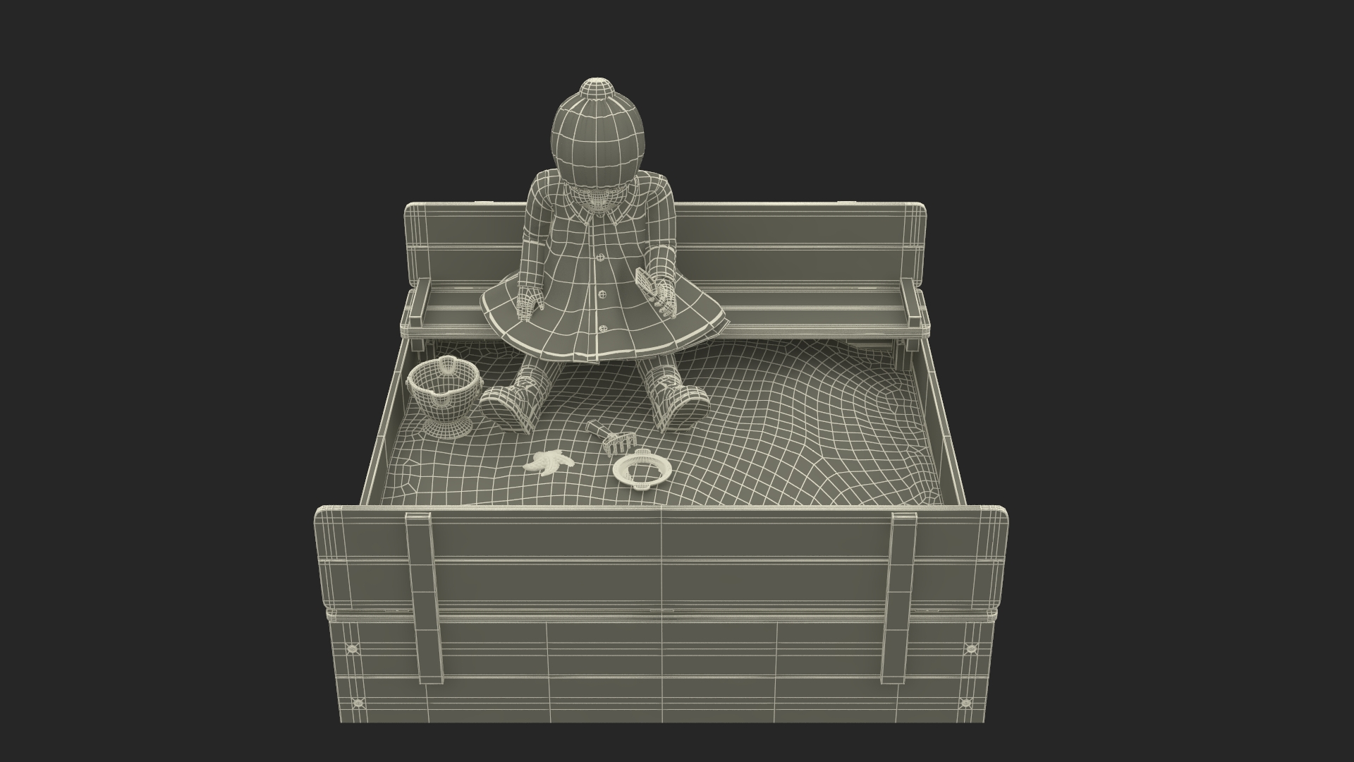 3D Toddler Girl in Sandpit model