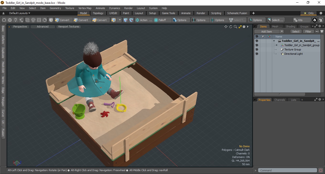 3D Toddler Girl in Sandpit model