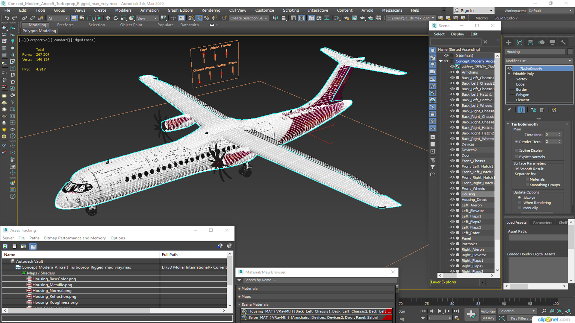 3D model Concept Modern Aircraft Turboprop Rigged