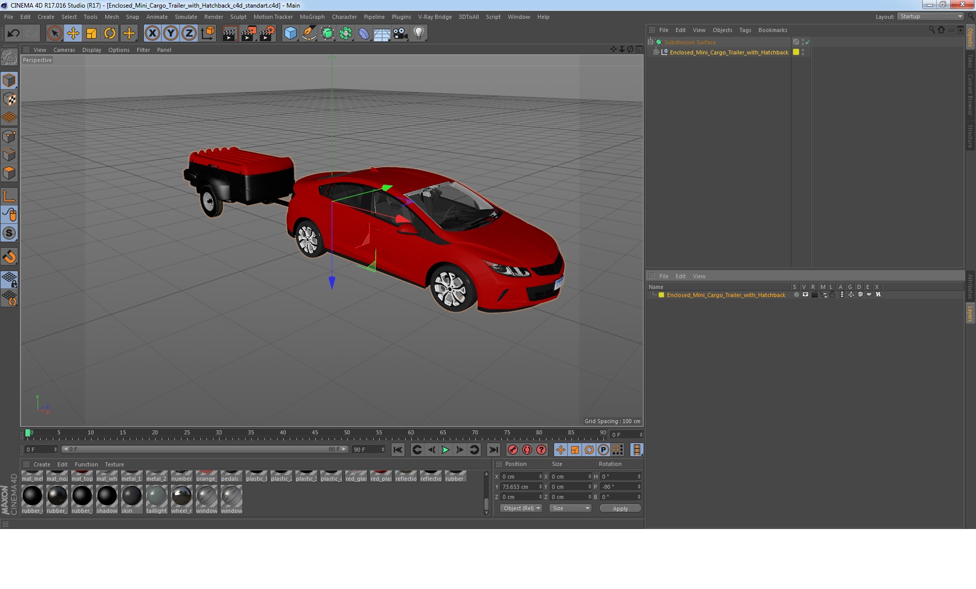 Enclosed Mini Cargo Trailer with Hatchback 3D